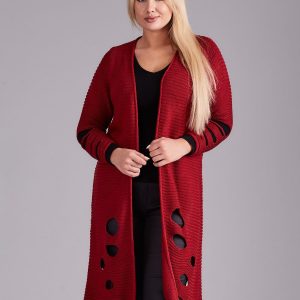 Wholesale Burgundy long sweater with holes PLUS SIZE