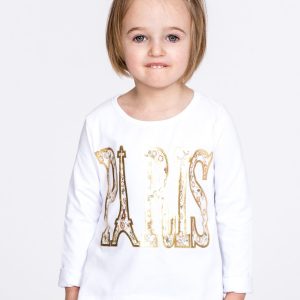 Wholesale White cotton girl blouse with PARIS inscription