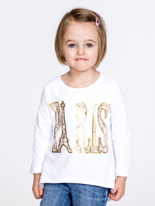 Wholesale White cotton girl blouse with PARIS inscription