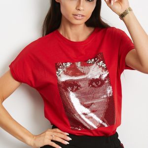 Wholesale T-shirt with glossy face print red