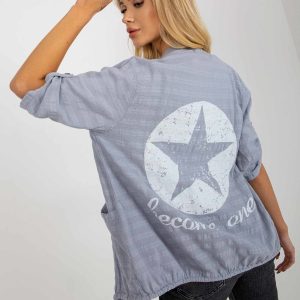 Wholesale Grey Women's Shirt Bow With Back Print