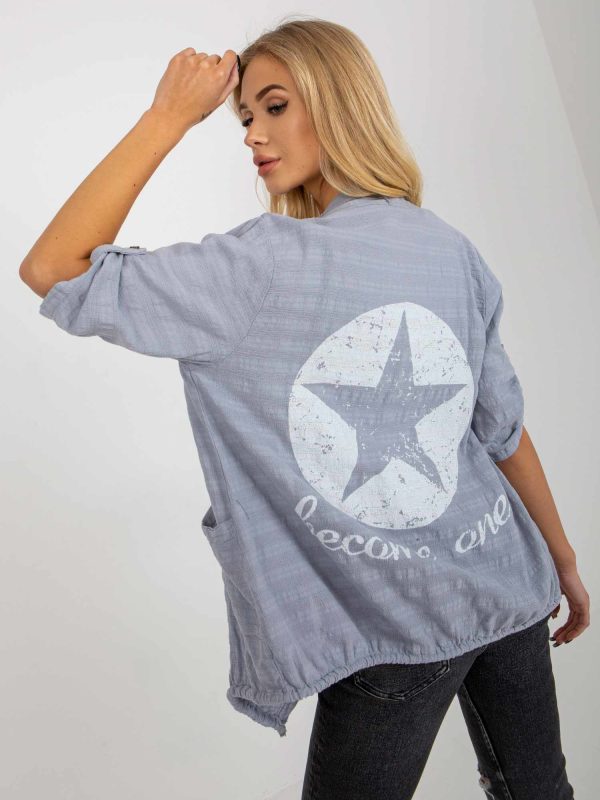 Wholesale Grey Women's Shirt Bow With Back Print