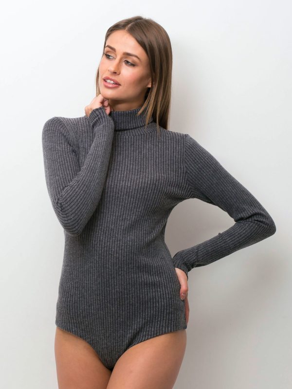 Wholesale Dark Grey Turtleneck Bodysuit