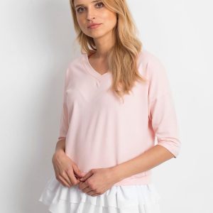 Wholesale Pink V-neck blouse with flounce