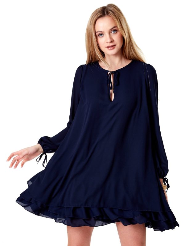 Wholesale Navy blue oversize dress with layered ruffles