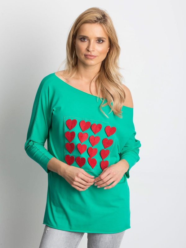 Wholesale Green blouse with heart patch