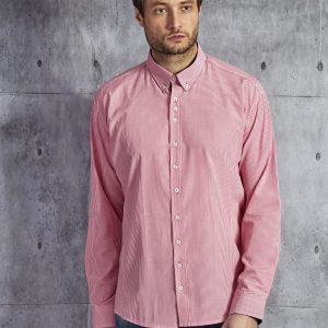 Wholesale Men's petty checkered shirt with elbow patches pink PLUS SIZE