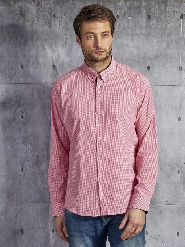 Wholesale Men's petty checkered shirt with elbow patches pink PLUS SIZE