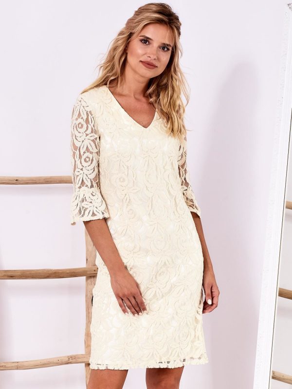 Wholesale Ecru lace dress with wide sleeves