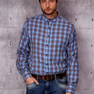 Wholesale Men's Blue Plaid Plus Size Shirt