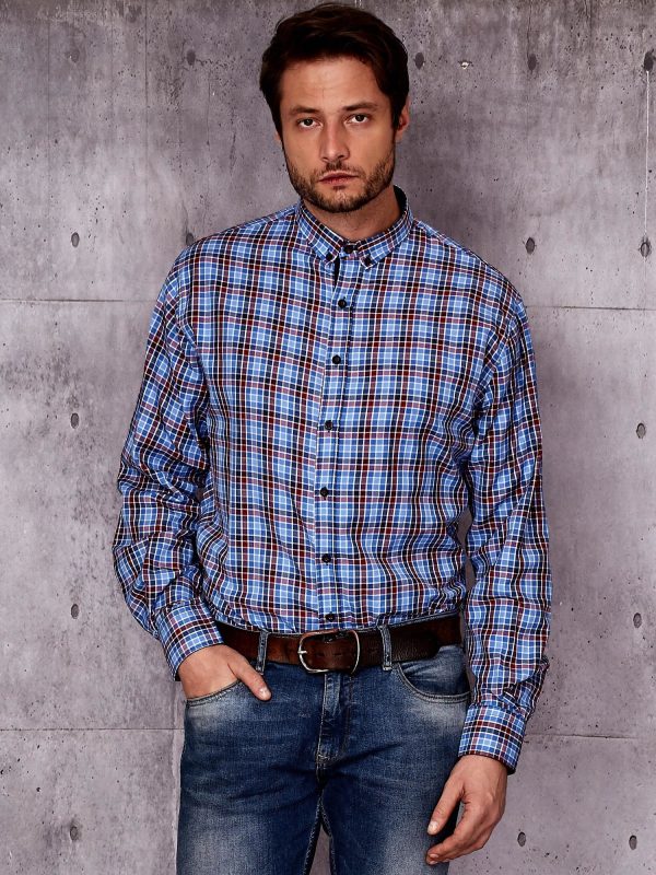 Wholesale Men's Blue Plaid Plus Size Shirt