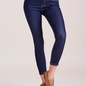 Wholesale Denim high waist pants dark blue