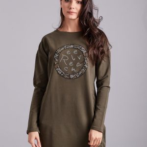 Wholesale Khaki women's dress with appliqué