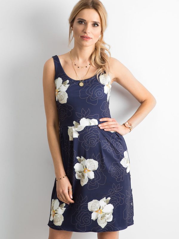 Wholesale Navy blue dress with floral pattern