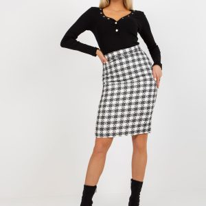 Wholesale Black and White Plaid Tweed Pencil Skirt