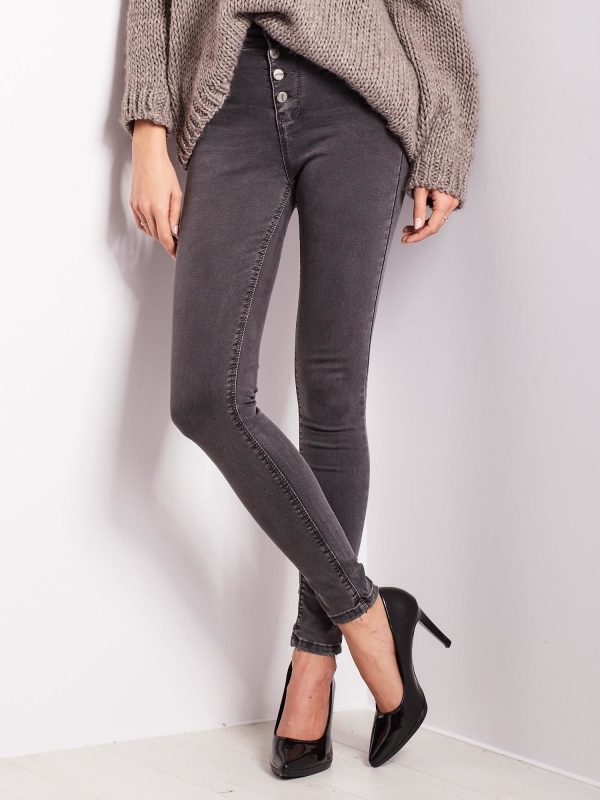 Wholesale Grey skinny fit jeans with high waist