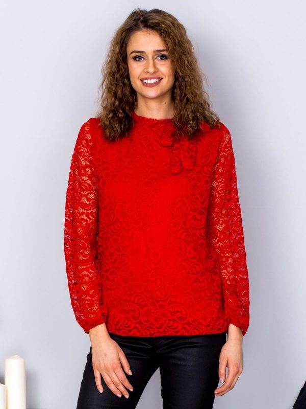 Wholesale Red lace blouse with binding