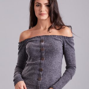 Wholesale Dark Grey Ribbed Spanish Blouse