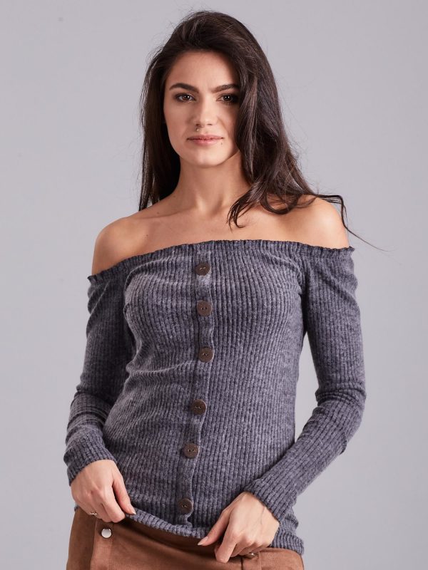 Wholesale Dark Grey Ribbed Spanish Blouse