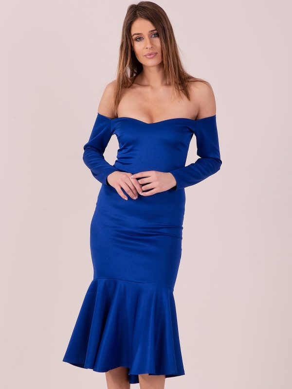 Wholesale Cobalt dress with wide flounce at the bottom