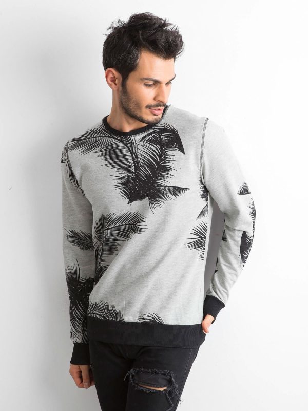 Wholesale Grey sweatshirt for men with plant motifs