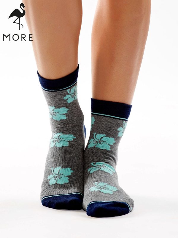 Wholesale MORE Grey cotton socks with flowers and polka dot