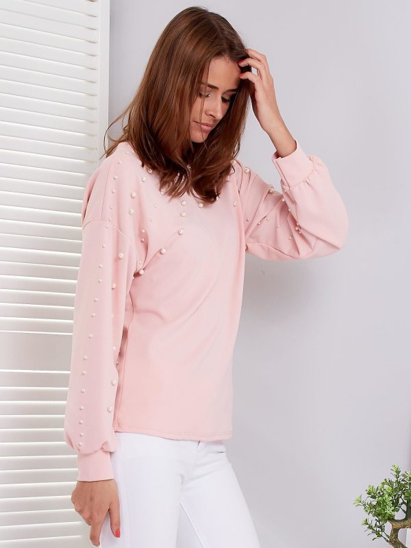 Wholesale Pale pink blouse decorated with pearls