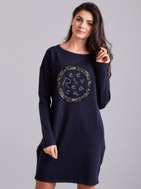 Wholesale Navy blue dress for women with appliqué