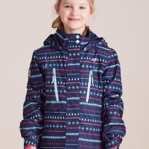 Wholesale 4F Navy Blue Ski Jacket for Girl with Patterns