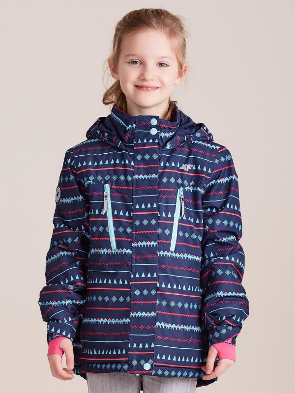 Wholesale 4F Navy Blue Ski Jacket for Girl with Patterns