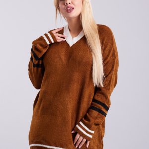 Wholesale Brown V-neck sweater PLUS SIZE