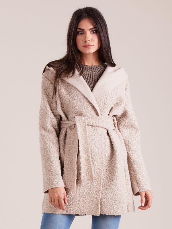 Wholesale Light beige knitted coat with hood