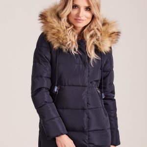 Wholesale Navy blue quilted jacket for women with fur