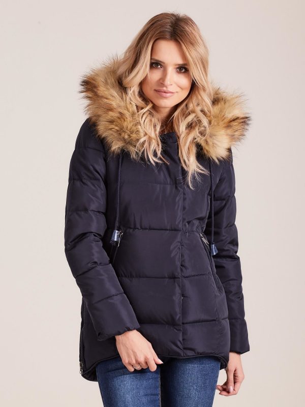 Wholesale Navy blue quilted jacket for women with fur