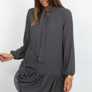 Wholesale Grey dress with flounce