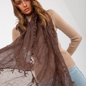 Wholesale Dark brown ruffled scarf with fringes