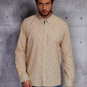 Wholesale Beige Plus Size Men's Fine Checkered Shirt