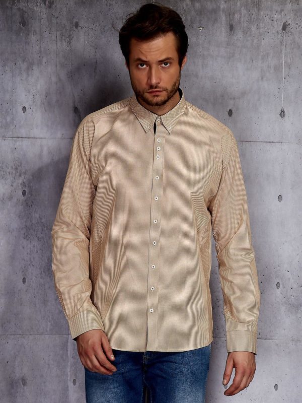 Wholesale Beige Plus Size Men's Fine Checkered Shirt