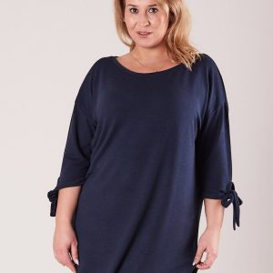 Wholesale Navy blue tunic with binding on sleeves PLUS SIZE