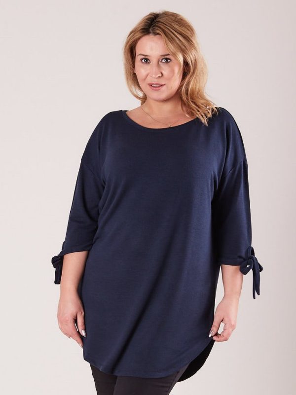 Wholesale Navy blue tunic with binding on sleeves PLUS SIZE