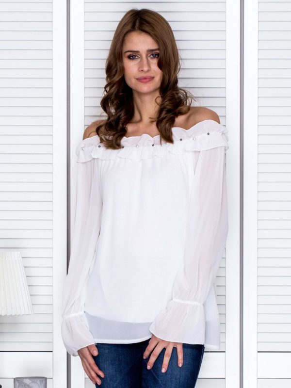 Wholesale Women's blouse with decorative neckline white