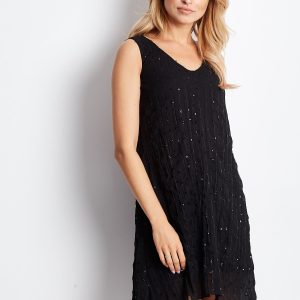 Wholesale Black dress with sequins and tie at the back