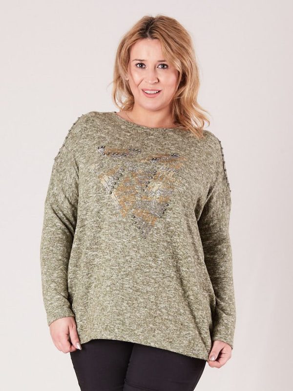 Wholesale Green blouse with cutouts on the shoulders PLUS SIZE