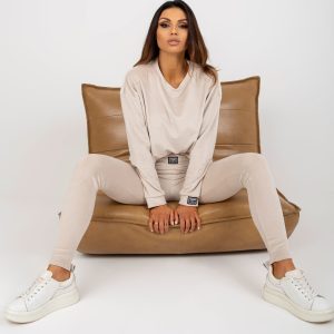 Wholesale Beige two-piece velour set with leggings