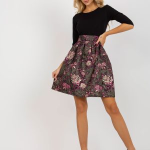 Wholesale Black and purple flared cocktail dress with belt