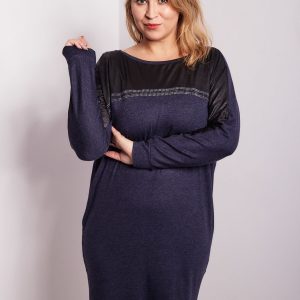 Wholesale Navy blue dress with rhinestones and long sleeves