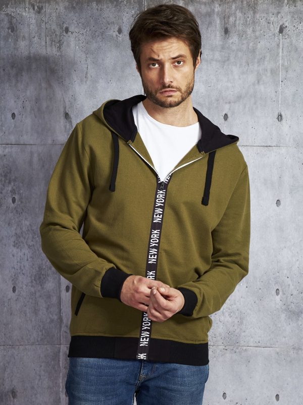 Wholesale Khaki men's sweatshirt with zipper inscription