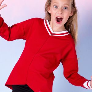 Wholesale Red sweatshirt for girl with triangular neckline