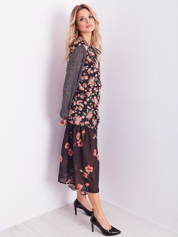 Wholesale BY O LA LA Maxi black dress with flowers and peas