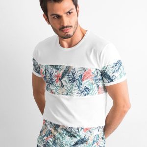 Wholesale White t-shirt for men with plant motif